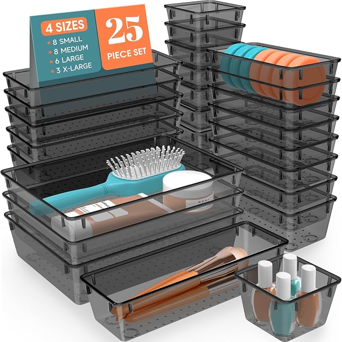 SpaceHacks 25 PCS Plastic Drawer Organizer Set, 4-Size Versatile Organizer Tool by SpaceHacks