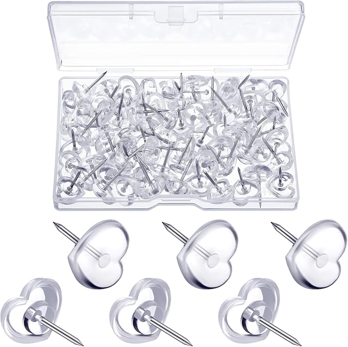 Fainne 100 Pieces Heart Push Pins Clear Thumb Tacks Heart Shaped Push Pins by Fainne