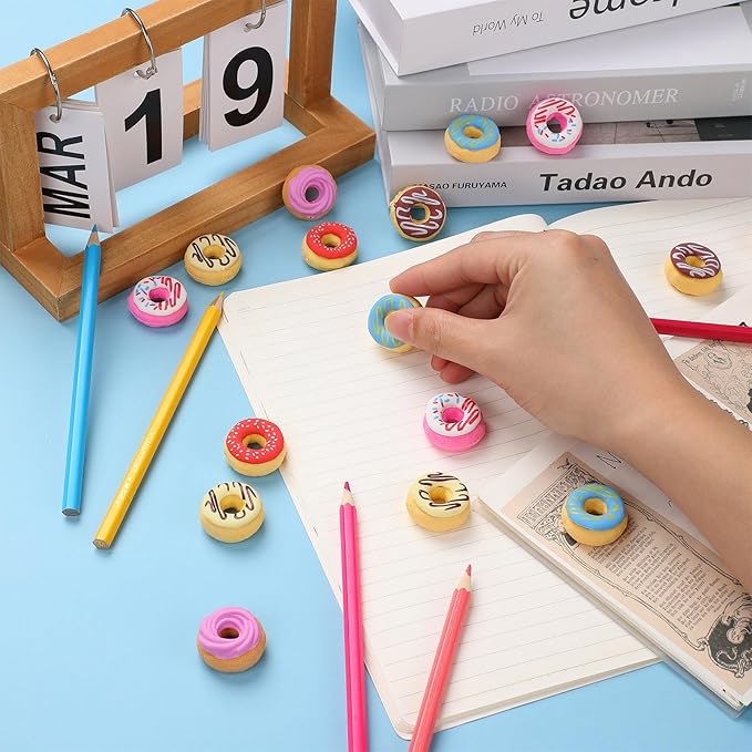 Donut Erasers, 100 Pieces 3D Cute Food Mini Erasers, 3D Donut Erasers Bulk, Novelty Pencil Erasers for Candy Party Favor Gift Filling and Art Supplies-DeskLoop Office