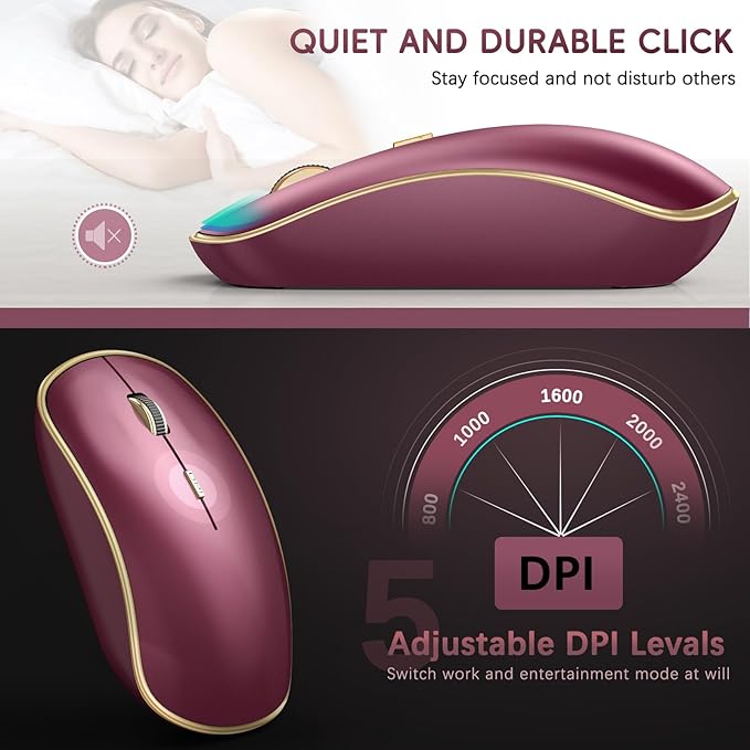 JOYACCESS Wireless Keyboard and Mouse, 2.4g Slim and Ergonomic Wireless Keyboard Mouse Combo- Full Size and Portable Design for Laptop/Windows/Computer-Wine Red Gold-DeskLoop Office