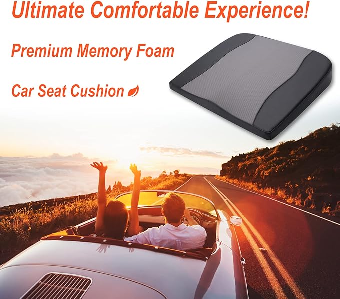 Car Seat Cushion, Comfort Memory Foam Car Cushions for Driving - Sciatica & Lower Back Pain Relief, Driver Seat Pillow for Auto, Office Chair, Wheelchair - Black&Gray-DeskLoop Office