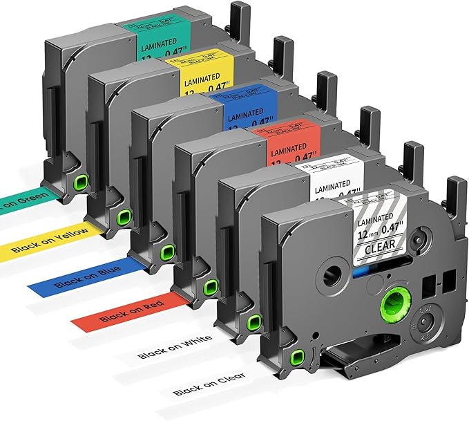 6X Compatible with Brother Label Maker Tape 12mm 0.47 Multi Color Laminated | by Freshworld