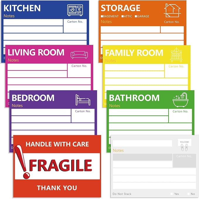 6 x 4 in Large Moving Labels for Boxes, Home Moving Packing Color Coded by Gicare