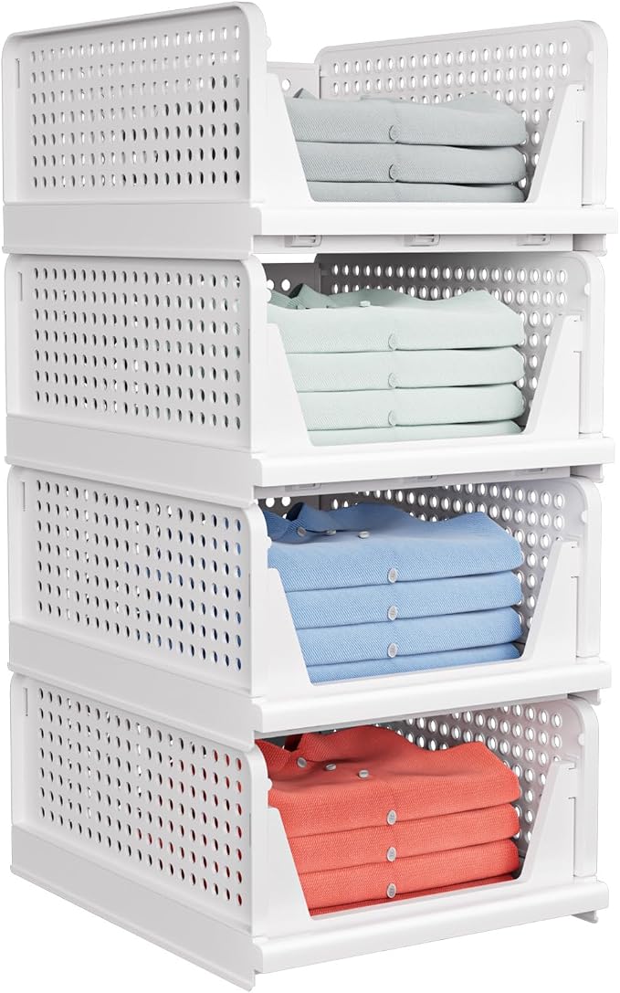 caktraie 4 Pack Stackable Closet Storage Basket by shoeboxesanddeskorganizers