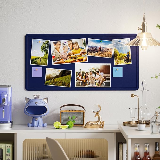 MaxGear Bulletin Board 35" x 17.5", Foldable Felt Board Vision Board Supplies, Cork Board for Office, Home, School, Small Pin Boards for Walls Decorative Picture Framed Display Board Dark Blue-DeskLoop Office