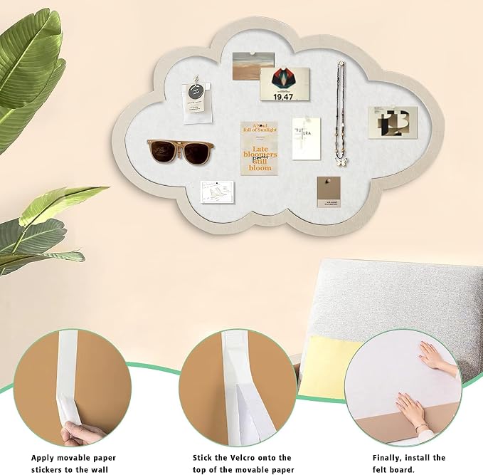 Cute Cloud Felt Board for Wall 24 x 16 Inch, Foldable Vision Board Kit - Image 7