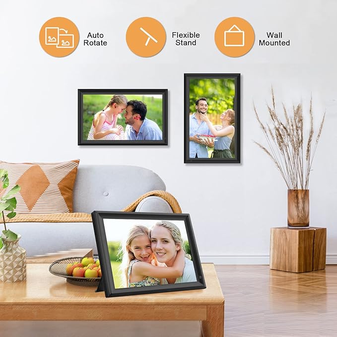 FRAMEO 15.6 inch Digital Picture Frame,Large WiFi Photo Frame 32GB,FHD IPS Touch Screen, Wall-Mounted,Share Photo/Video, Living Room Elderly Parents Birthday-DeskLoop Office