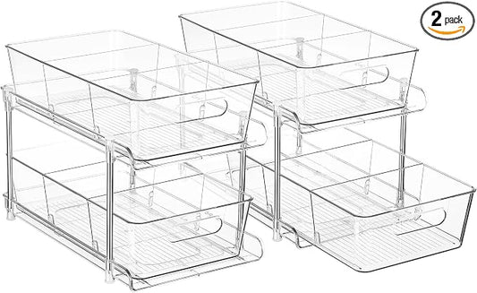 Vtopmart 2 Pack Larger Plastic Bathroom Under Sink Pull-Out Organizer by Vtopmart