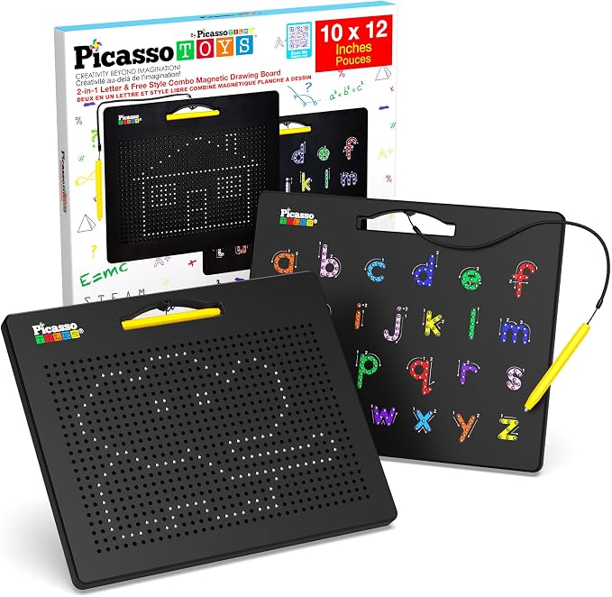 PicassoTiles 2-in-1 Letter Tracing & Freestyle Magnetic Drawing Board, 10x12 by PicassoTiles