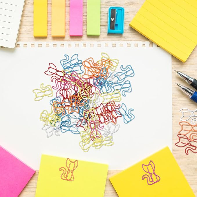 50 PCS Mixed Color Cat Paper Clips & Bookmarks | Multicolor Cat School Supplies - Image 6