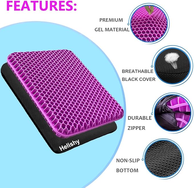 Extra Large Gel Seat Cushion, 17x17inch Double Thick Egg Gel Cushion for Pressure Pain Relief, Breathable Wheelchair Cushion Chair Pads for Car Seat Office Chair (Violet)-DeskLoop Office