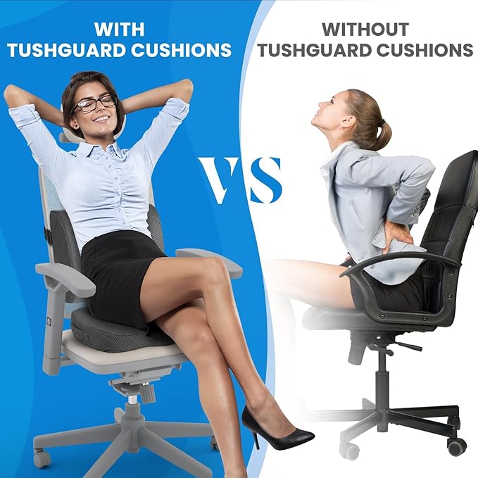 TushGuard Office Chair Cushions with Handles, Back&Seat Cushion, Sciatica & Back Coccyx Tailbone Discomfort Easing Chair Pad, Memory Foam Lumbar Support Pillow for Gaming, Desk, Wheelchair, Car(Grey)-DeskLoop Office