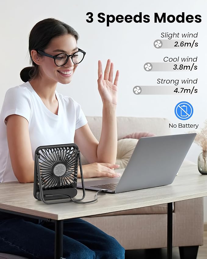Koonie USB Desk Fan, Strong Wind Ultra Quiet Small Personal Fan - Image 6