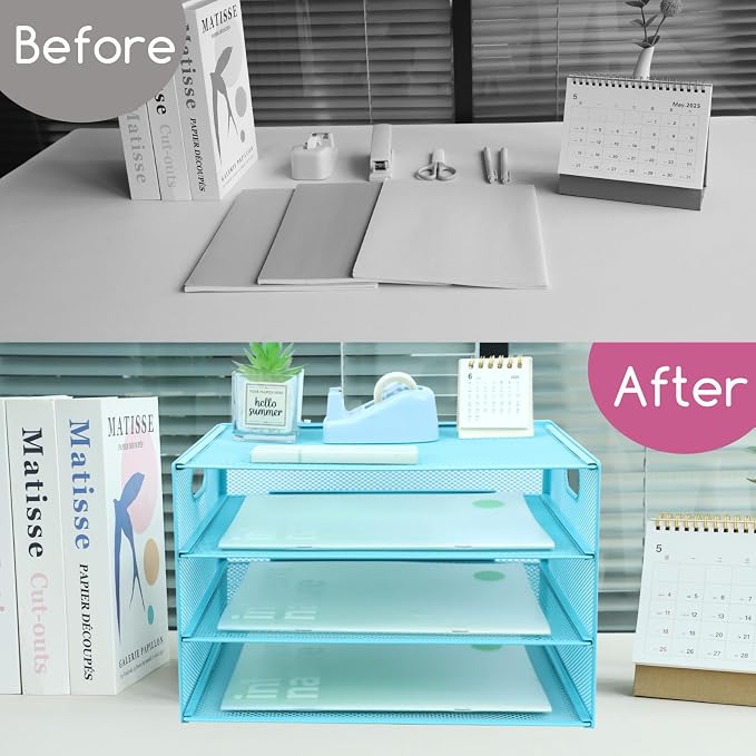 3 Tier Lettrer Tray Organizer, Metal Mesh Desk File Organizer - Image 4