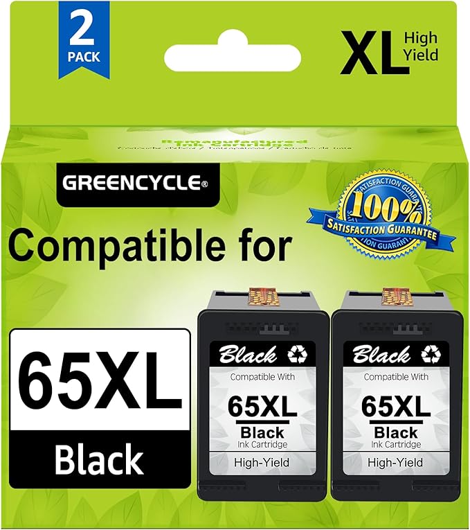 greencycle Remanufactured Ink Cartridge Replacement for HP 65XL 65 XL N9K04AN Compatible for Envy 5055 5058 5052 DeskJet 3755 2622 2655 2624 2652 3720 3722 3723 3730 3732 3752 Printer (Black, 2 Pack)-DeskLoop Office