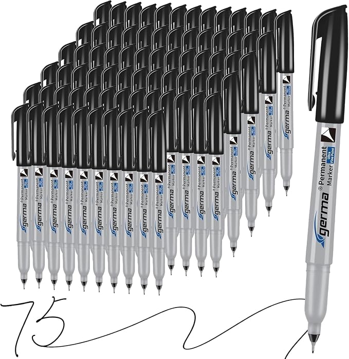 Cgerma Ultra Fine Point Permanent Markers Black, 75 Pack Ultra Fine Tip Markers by Cgerma