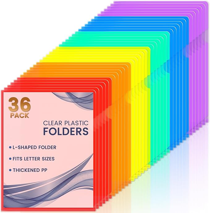Sooez 36 Pack Clear Document Folder Project Pockets, 6 Assorted Colors by Sooez