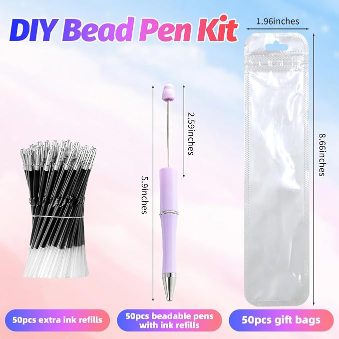 300 Pieces DIY Beadable Pen Kit – 100 Plastic Ballpoint Pens - Image 2