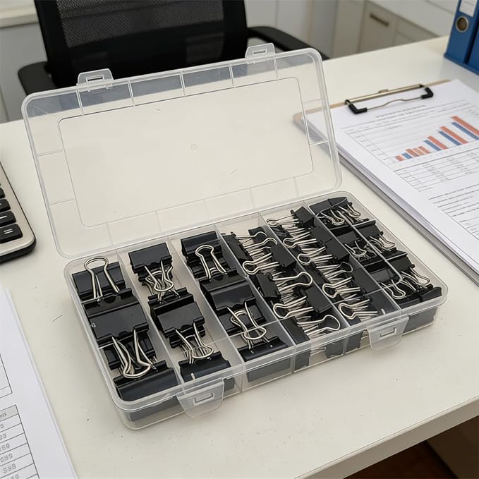 106 Pcs Black Binder Clips Paper Clamps Kit Assorted Sizes Large, Small，X Small - Image 4