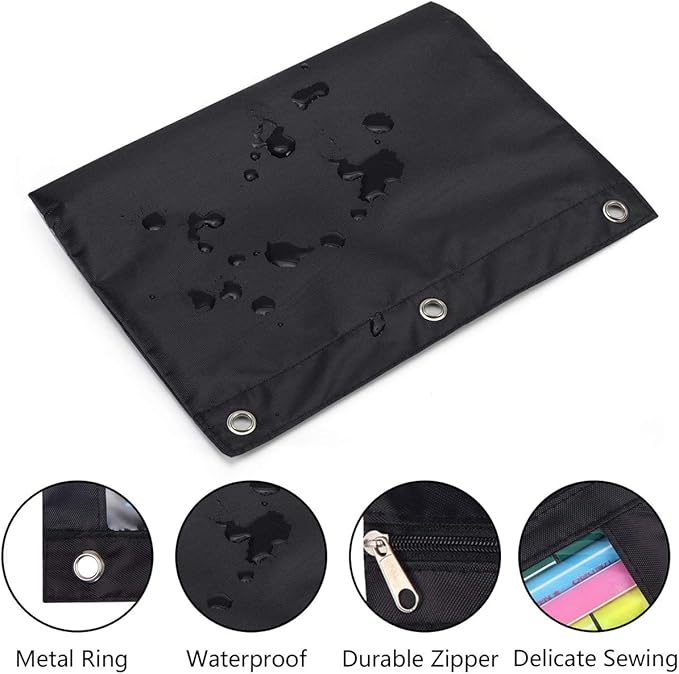 24 Packs 3 Ring Binder Pen Pencil Case Pouch Bulk Set Stationery Bag for School Class Office Black-DeskLoop Office