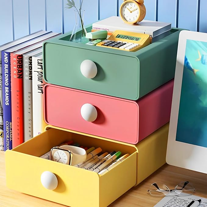 RETON 4 PCS Desktop Storage Drawers, Stackable Desk Organizer - Image 8