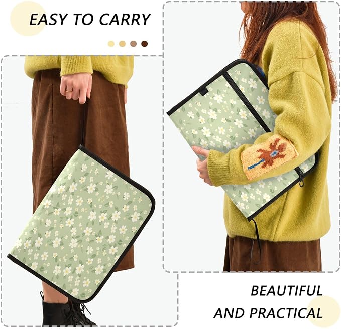 Pale Green and Yellow Flowers Accordion File Organizer Expanding Document Folder - Image 4