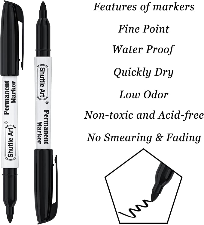 Shuttle Art Permanent Markers, 50 Pack Black Permanent Marker set, Fine Point - Image 3