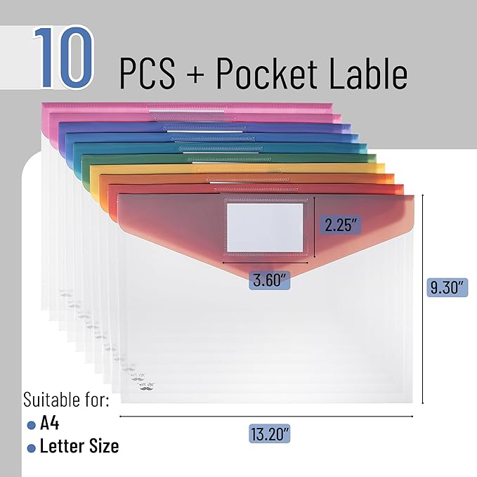 Mr. Pen- Clear Plastic Envelopes File Folders, 10 Pack, Letter Size | Colorful - Image 2