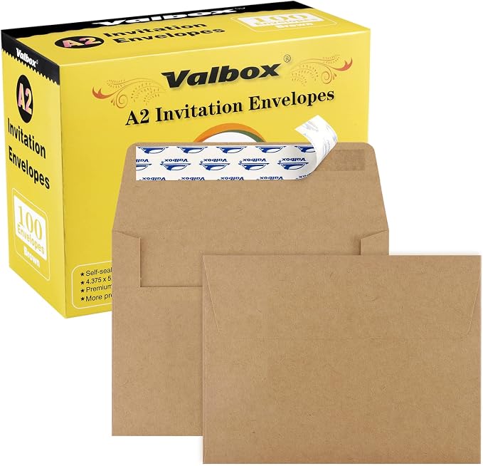 ValBox A2 Invitation Envelopes 100 Qty 4.375x5.75" Brown Kraft Envelopes Self by ValBox