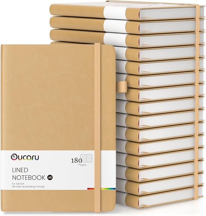 Oucaru Lined Journal Notebook, 16 Pack, 180 Pages, A5 Journals by Oucaru
