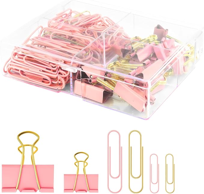 Pink and Gold Paper Clips Binder Clips Set by CREECHWA