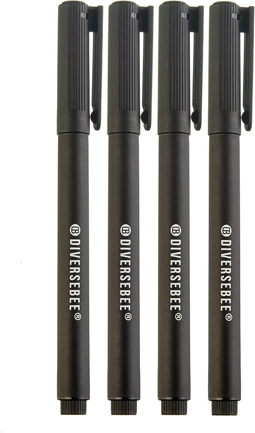 DIVERSEBEE Fine Tip Permanent Pens, 4 Pack Quick Dry Markers, Transparent by DiverseBee
