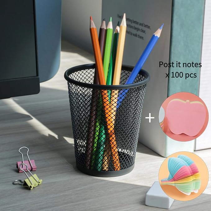 4 Packs Pen Holders, Mesh Pencil Holder Metal Pen Cup Black - Image 5
