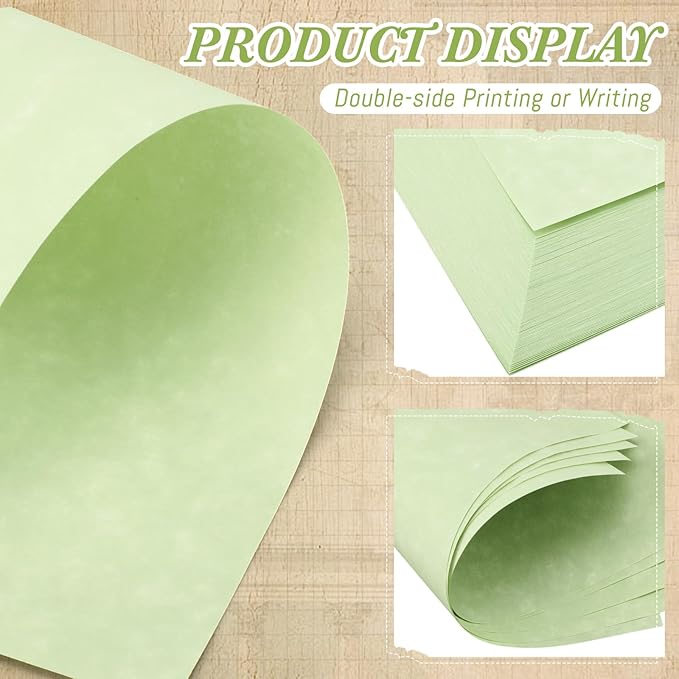 Epakh 200 Sheets Old Age Parchment Paper 8.5 x 11 Inch Standard Letter Vintage Colored Old Parchment Semblance Double Side Printing Paper (Green)-DeskLoop Office