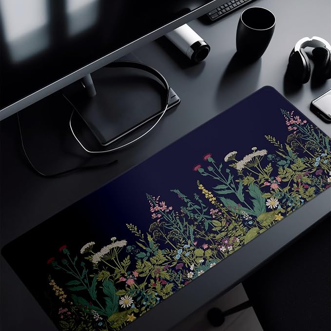 Wildflower Mouse Pad Abstract Black Mouse Pad 31.5x11.8 Inch Flower Texture - Image 8