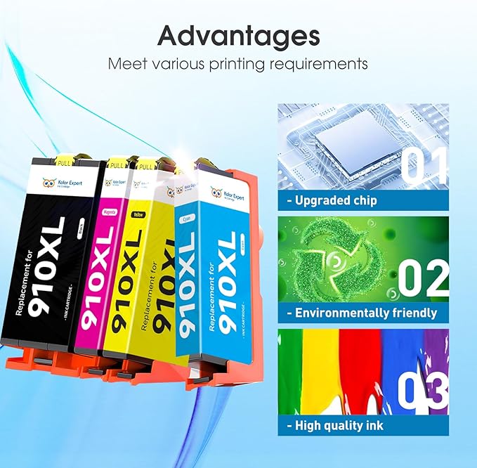 910XL Ink Cartridges Combo Pack Replacement for HP 910XL Ink Work with HP OfficeJet Pro 8025e 8022e 8015e 8028e 8035e 8020 8022 8025 8035 Printer (Black, Cyan, Magenta, Yellow)-DeskLoop Office