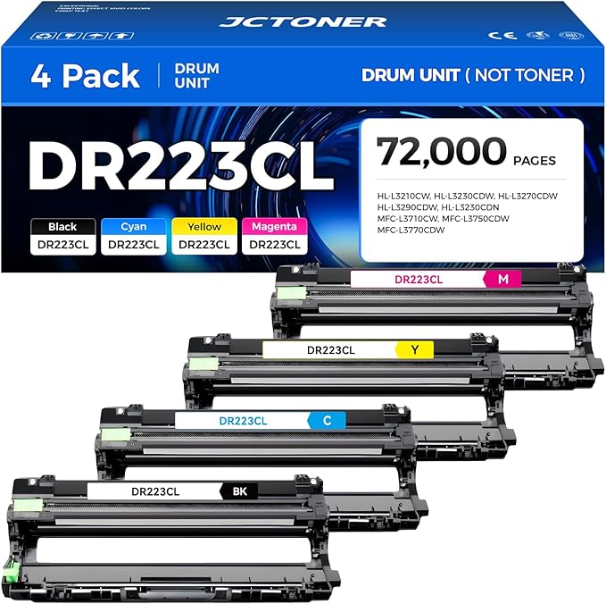 DR223CL DR-223CL High Yield Drum Unit Set 4-Pack Replacement Compatible for Brother DR-223CL Imaging Drum HL-L3270CDW HL-L3210CW MFC-L3770CDW HL-L3290CDW MFC-L3750CDW L3710CW L3230CDW L3230CDN Printer-DeskLoop Office