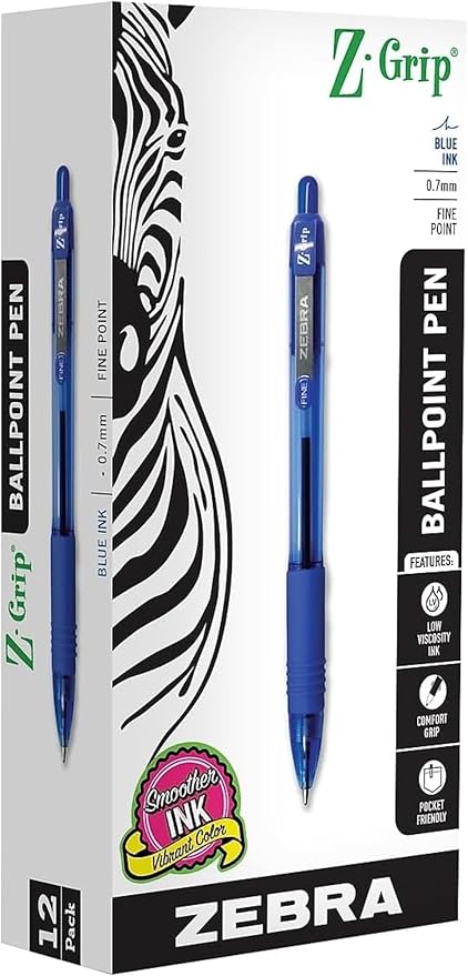 Zebra Pen Z-Grip Retractable Ballpoint Pen, Smooth-Flowing Ink, Fine Point by ZebraPen