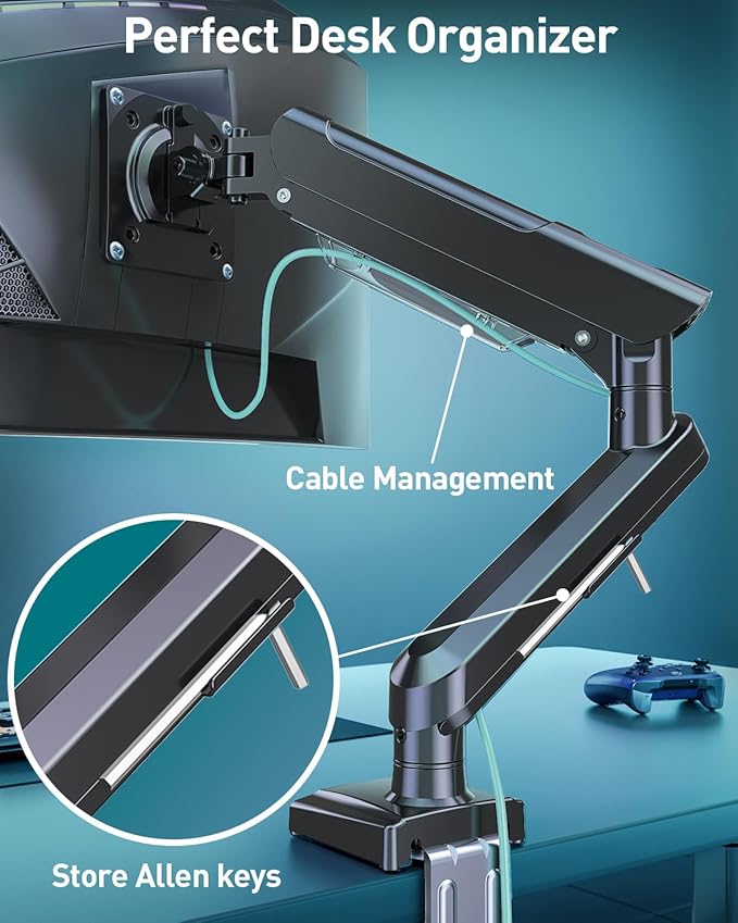Single Monitor Desk Mount, 13-32 inch Adjustable Gas Spring Monitor Arm, Computer Monitor Stand Holder with Clamp and Grommet Base, Fits 4.4 to 22lbs Screens, VESA Mount Bracket, Black, Freelift Pro-DeskLoop Office