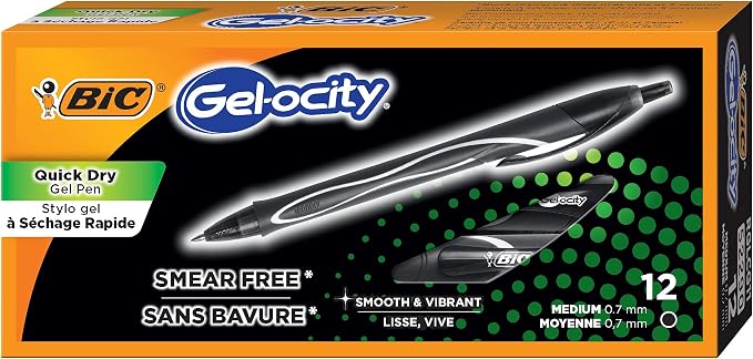 BIC Gel-Ocity Quick Dry Gel Pens, Medium Point Retractable, 12-Count- Pack of 18 by BIC