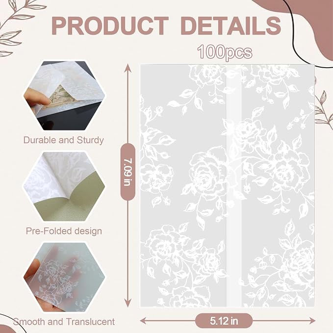 100 Pcs Invitation Envelope Jackets, 5x7 Pretty Vellum Jackets - Image 2