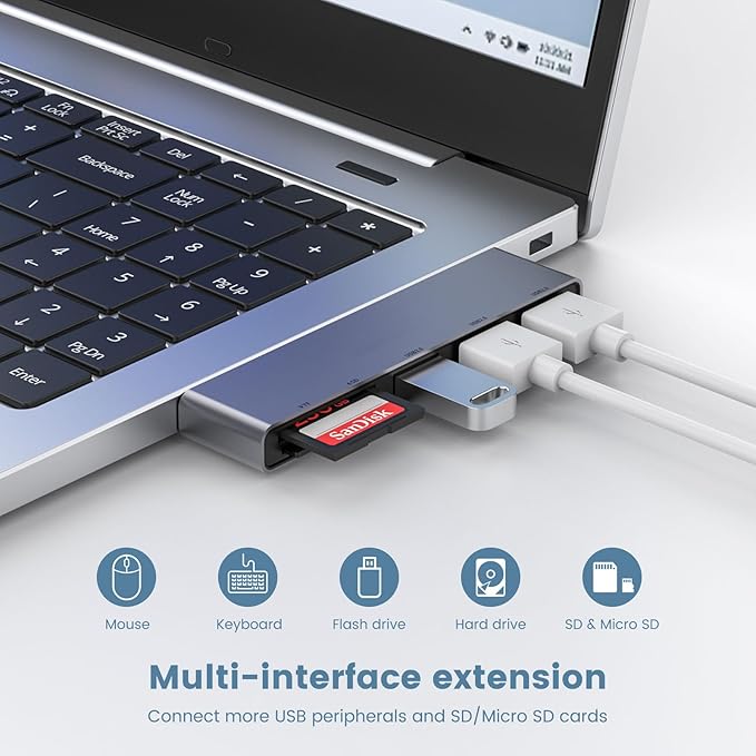 Fidioto USB A Hub, Networking Hubs Right Model 5-in-1 Adapter with 1 USB3.0 &2 USB2.0 & Micro SD/TF Card Reader, Compatible for Laptop MacBook, Chromebook, Dell, HP, Samsung, Keyboard, Mouse Etc.-DeskLoop Office