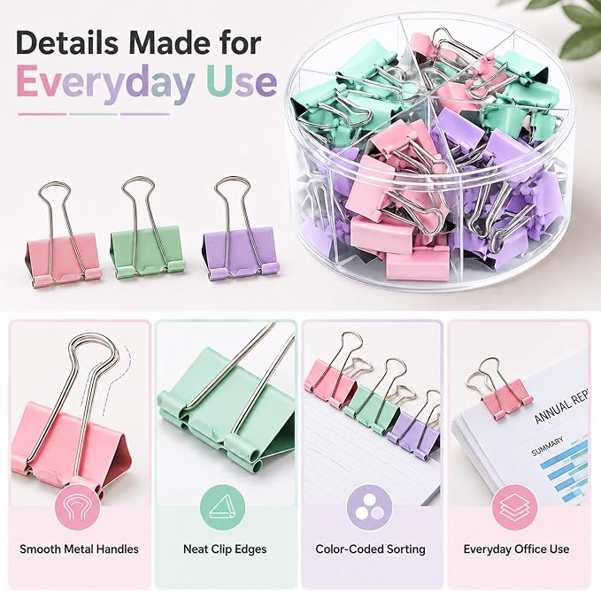 Binder Clips Assorted Sizes, Durable Metal Binder Clips - Image 3