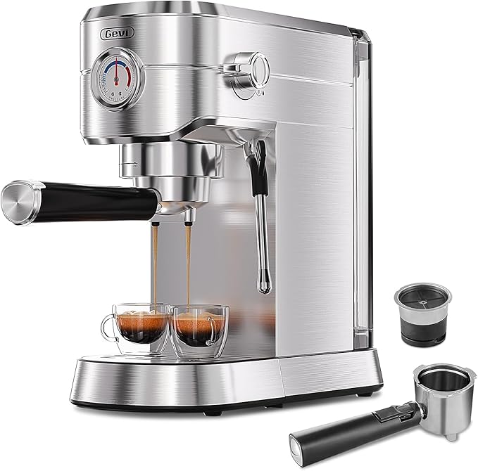 Gevi Espresso Machine 20 Bar with Portafilter for Nespresso Original Capsules and Coffee Powder, Professional Espresso Maker with Milk Frother for Cappuccino, Latte, Compact Espresso Coffee Machine-DeskLoop Office