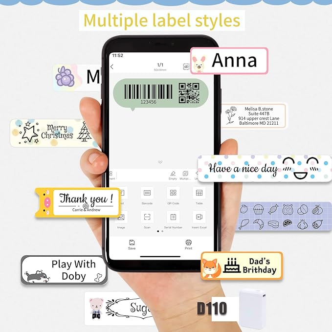 LMASBLTER D110M Label Maker Machine with Tape Portable Bluetooth Sticker Label Printer with Different Fonts Easy to Use Ideal for Home Office Organization Small Business Supplies USB Rechargeable-DeskLoop Office