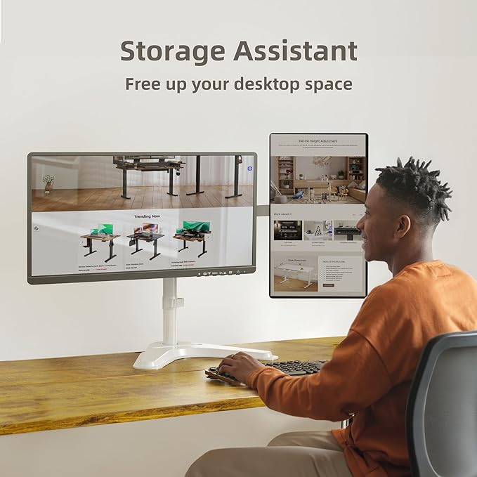 Claiks Dual Monitor Mount, Ergonomic Adjustable Monitor Arm for Max 32 inch Screens, Adjustable Computer Monitor Stand up to 40 lbs, VESA Mounting Holes 75&100mm, White-DeskLoop Office