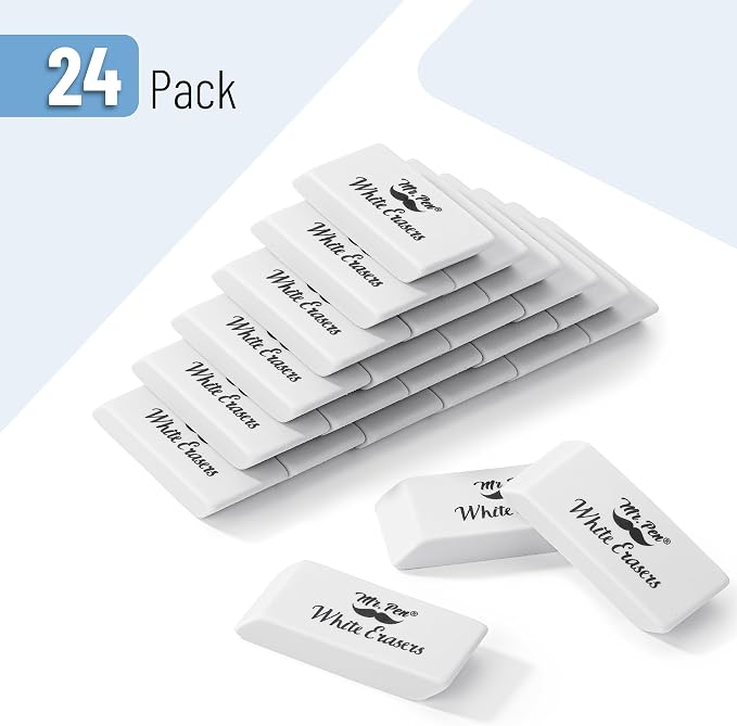 Mr. Pen- White Pencil Eraser, 24 Pack | Large Latex Free Block Erasers Bulk - Image 2