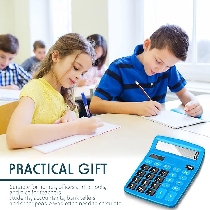 Konohan 8 Pieces 12-Digit Calculator, Solar Basic Desktop Calculator Large Display Electronic Dual Power Handheld for Home Office School(Dark Blue)-DeskLoop Office