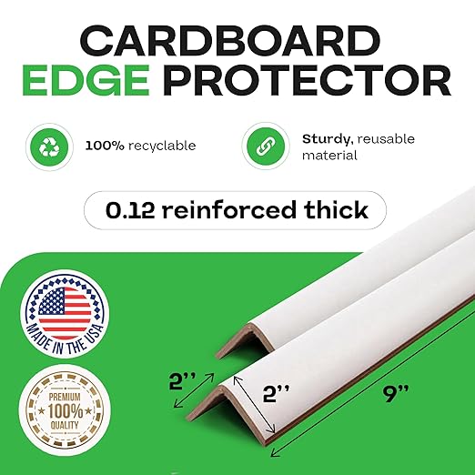 IDL Packaging Cardboard Edge Protector 2" x 2" x 9", Pack of 200 - V-Board Reinforced Cardboard Corners for Shipping - White Kraft Cardboard Corners for Packing - Moving Corner Protectors-DeskLoop Office