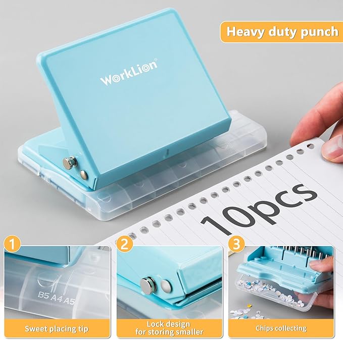 Worklion Binding Machine for Planner: Small Bookbinding Machine with Multicolor Loose Leaf Binder Rings for Making 26 Holes/B5 Paper, 30 Holes/A4, 20 Holes/A5 Book, 29 Holes/Letter Size, Blue-DeskLoop Office